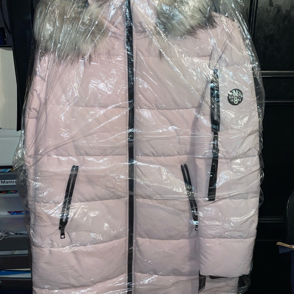 light pink nautica coat.